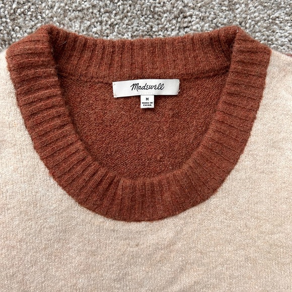 Madewell Cream and Tan Crew Neck Sweater Colorblock Knit merino wool medium - Picture 7 of 14